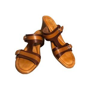 Italian Shoemakers Brown Tan H Strappy Buckle Accent Wedge Sandals Sz 9